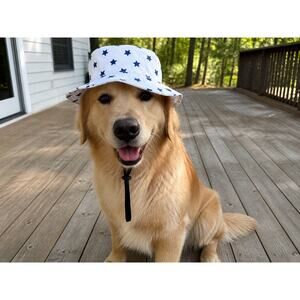 Top Paw Dog Bucket Sun Hat, Patriotic Stars, Adjustable Strap, Americana, Sz M/L